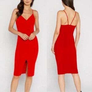 Likely | Scarlet Brooklyn Slit Front Cocktail Dress Scarlet Red